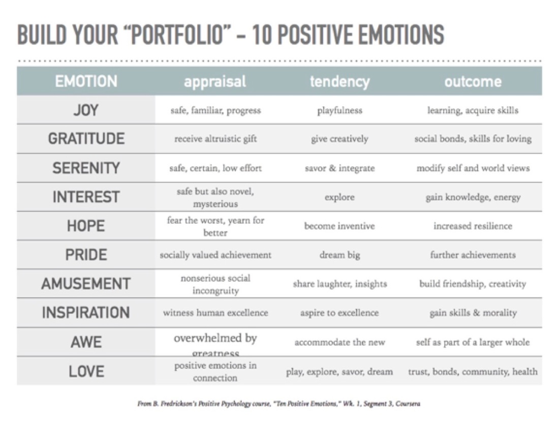 B. Fredrickson 10 Positive Emotions